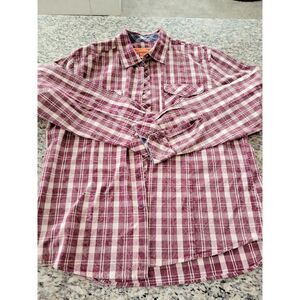 Vertical Comstock Men Button Up Shirt  XL Maroon‎ Plaid Long Sleeve